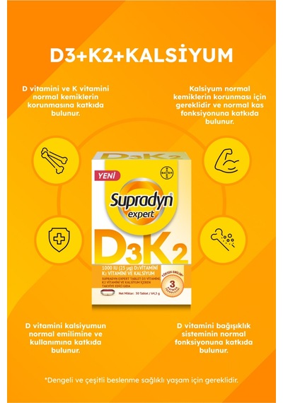 Supradyn Expert D3k2 Ve Kalsiyum 30 Tablet X 2 Adet