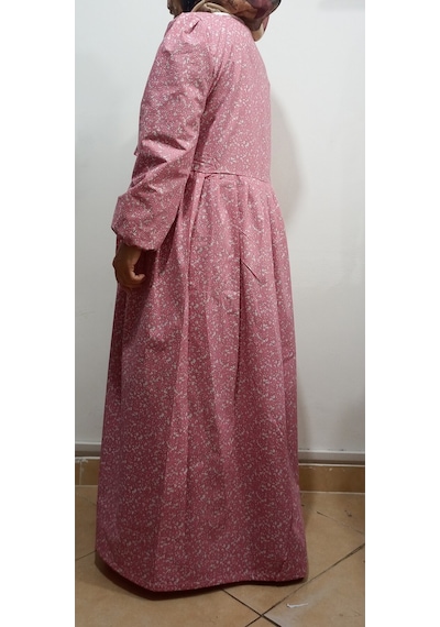 Pembe Ve Gri Çiçekli Namaz Elbisesi Pembe Çiçekli