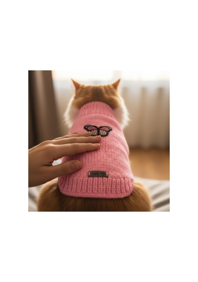 Kedi Ve Köpek İçin Kelebekli Pembe Kazak