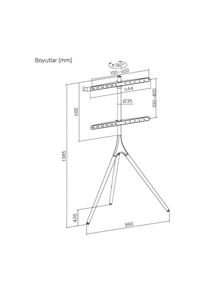 Npo Std1246f 45"-65" Vesa Uyumlu Ahşap Ayaklı 360 Dönebilen Dekoratif Taşınabilir Tv Standı