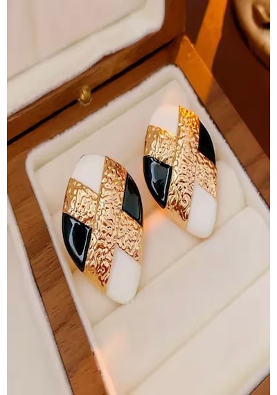 Kadın Küpe Özel Seri İthal Gold İşleme Siyah Beyaz Vintage Küpe Çok Renkli