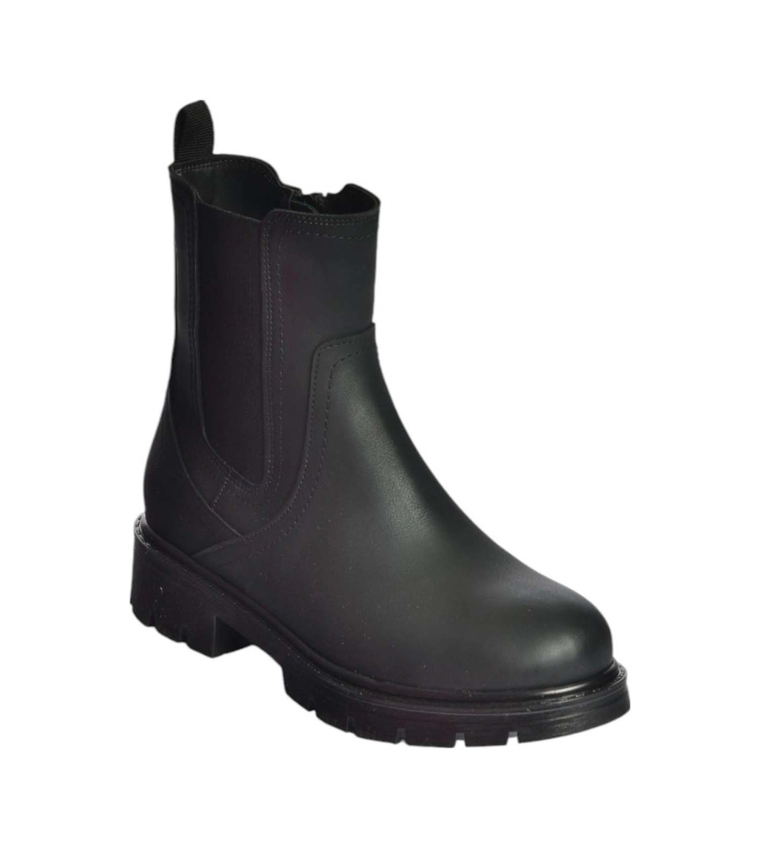 Fox Shoes V674420509 Siyah Kalın Tabanlı Lastik Detaylı Kadın Bot Siyah-Suni Deri