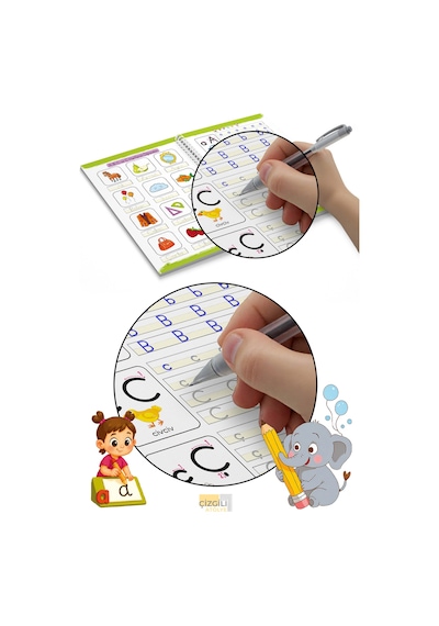 Oluklu Kitaplar 3 Lü Set - Alfabe Sayı Yazı - Yaz Sil Eğitim Kitabı - Sihirli Kalemli Okul Öncesi