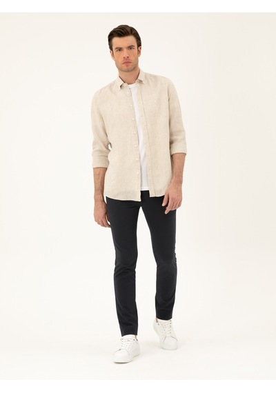 Cacharel Bej Regular Fit %100 Keten Gömlek 15469610