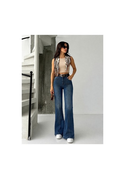 Kene Jeans Tint İşlemli Ön Bacak Çımalı Kemerli İspananyol/flare Paça Tintli