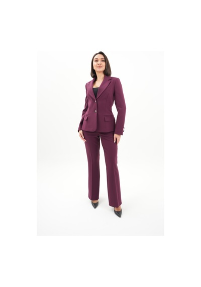 Velnara Moda Mürdüm Modern Klasik Kadın Takım Elbise - Düğme Detaylı Ceket & İspanyol Paça Pantolon Mürdüm - 942450642 Mürdüm