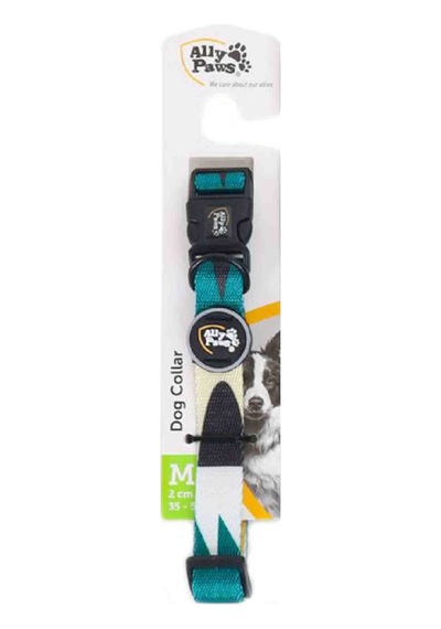 Ally Paws Köpek Boyun Tasması M Beden 35-50 Cm Geometrik Desenli - Turkuaz Çok Renkli