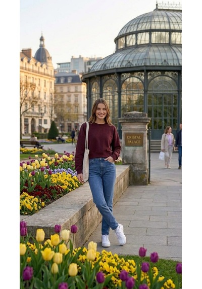 Luxıc Core Kadın Crop Bisiklet Yaka Sweatshirt Pamuklu Yumuşak Dokulu Günlük Spor Sweatshirt Bordo
