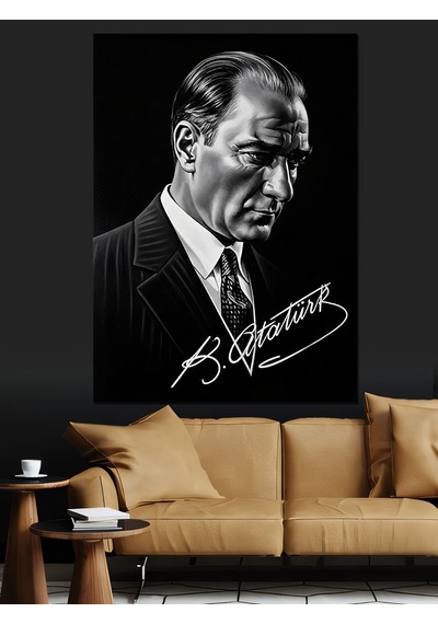 Ahşap Tablo Siyah Takımlı Atatürk Portresi