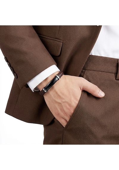 Moncuk Design İsim Yazılabilir Kahverengi Deri Ve Siyah Titanyum Kilit Bileklik 33513b15d11