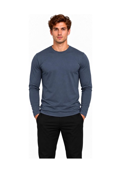 Axxel Erkek Pamuklu Bisiklet Yaka Uzun Kollu T-shirt-d4005 Füme