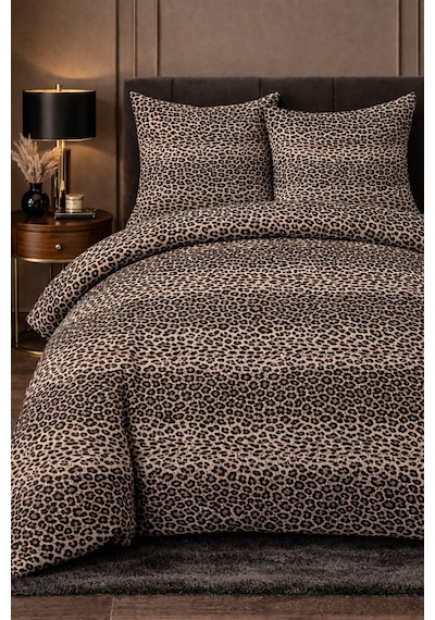 More Home Tek Kişilik Nevresim Takımı Lastikli Çarşaflı Leopar Bej Çok Renkli