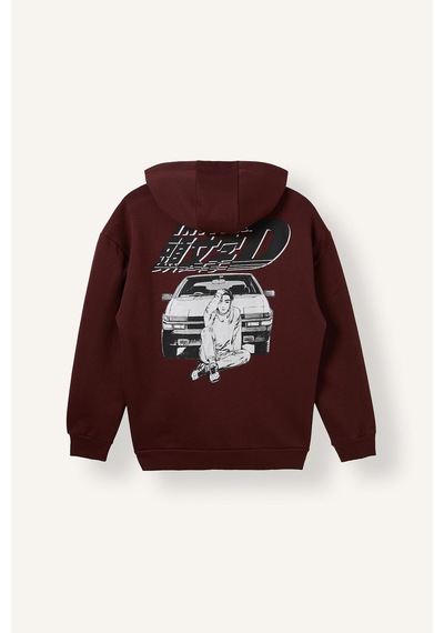 Defacto Initial D Lisanslı Boxy Fit Kapüşonlu Sweatshirt H4139ax26aubr230 Bordo-br230