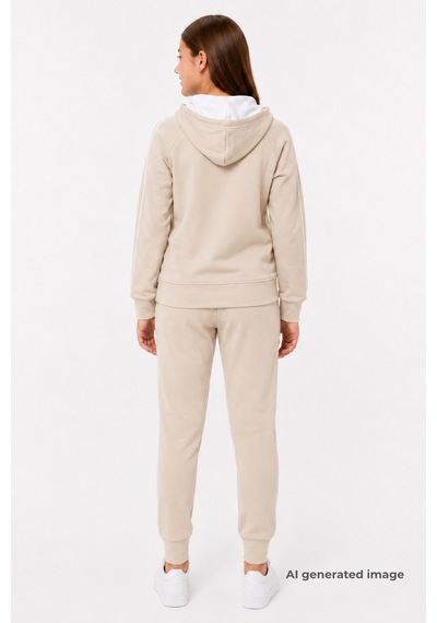 Pina Kids Kız Çocuk Scuba Unlimited Çift Şeritli Kapüşonlu Reglan Kol Dalgıç Kumaş Eşofman Takımı Esf7023 Krem