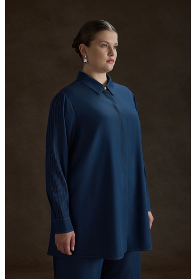 Aker İndigo Denim Görünümlü Viscon Tunik İndigo İndigo
