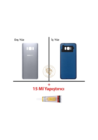 Samsung Galaxy S8 Plus Gümüş Renk Arka Kapak + B7000 Yapıştırıcı Arka Cam Batarya Kapağı Pil Kapağı Lazer Kesim Back Cover Galaxy S8 Plus Uyumlu