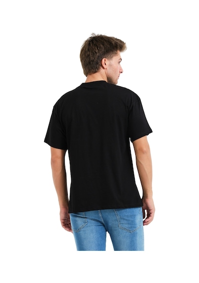 Justever 100% Pamuk Oversize Fit Bisiklet Yaka Siyah Erkek T-shirt - Alpha SIYAH Siyah