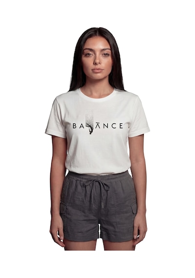 ''balance'' Minimalist Figürlü Baskılı %100 Pamuk Rahat Kesim Pre Beyaz