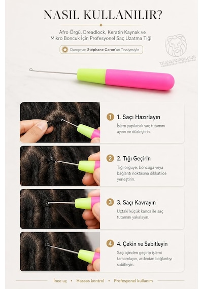 Profesyonel Mandal Tığ Seti, Paslanmaz Çelik Kanca, Neon Pembe Ve Yeşil, 16 Cm, Ergonomik Plastik Sap, 2 Adet, Afro Genel