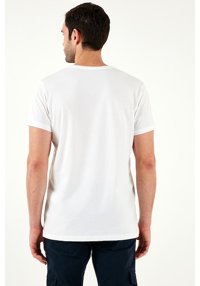 Buratti Pamuklu Slim Fit Bisiklet Yaka Baskılı Erkek T Shirt 541Higher Beyaz