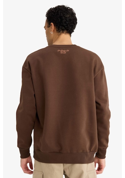 Defacto Boxy Fit Bisiklet Yaka Baskılı Sweatshirt F2111ax25aubn539 Kahve-bn539