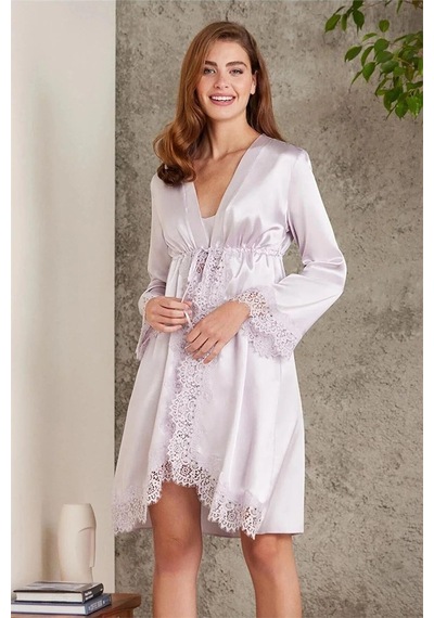 Pierre Cardin 7045 Kadın Dantelli Saten 4'lü Set-viola