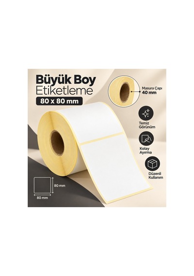 80x80 Mm Rulo Ribonlu Barkod Etiketi 40 Mm Masura 500 Sarım 500 Adet