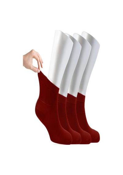 Ozzy Socks Kadın 4 Çift Bambu Lastiksiz Sıkmayan Diabetik Bilek Çorap Bordo