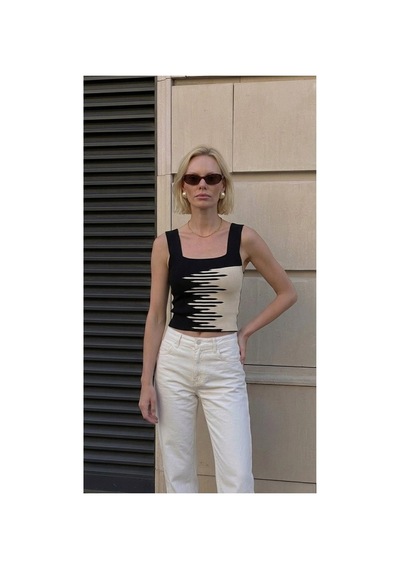 Onno Style Women Kare Yaka Kolsuz Askılı Kadın Bluz Siyah