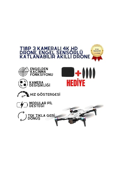 T18p 3 Kameralı 4k Hd Drone, Engel Sensörlü Katlanabilir Akıllı Drone, Optical Flow-1613