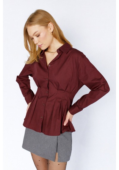 Manche Pilili Belden Oturan Poplin Gömlek Mks1610919-1 - Bordo