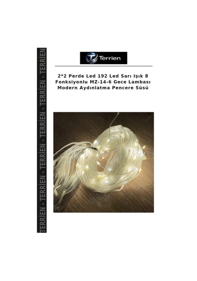 2 2 Perde Led 192 Led Sarı Işık 8 Fonksiyonlu Mz-14-6 Gece Lambası Modern Aydınlatma Pencere Süsü