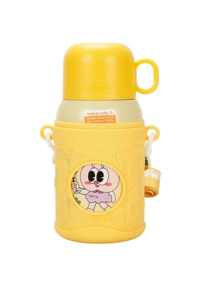Shotay St-8817 480ml Askılı Silikon Kılıflı Pipetli Desenli Sarı Çelik Matara Diğer