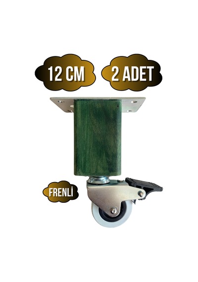 Kale Ahşap Tekerli Ayak Mobilya Masa Ve Dolap Tekerli Ayağı Frenli 12cm Yeşil 2 Adet Kayın Yeşil