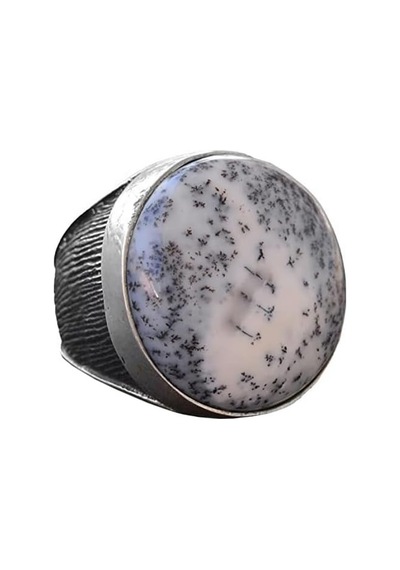 Gerçek Dendritik Opal Taş Yüzük - Büyük Yüzük - 925 Ayar Gümüş Gümüş