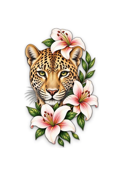 Çiçekli Leopar - Metal Tablo - Dec0185 31 X 50 Cm Çok Renkli