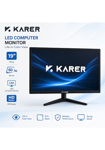 Karer 19 İnç Led Bilgisayar Monitörü 60hz Hd Ready İnce Çerçeveli Masaüstü Monitör