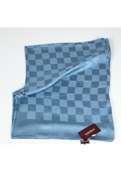 Kroren Krep Jakarlı Dama Desen Şal - 70 X 190 Kot Mavisi