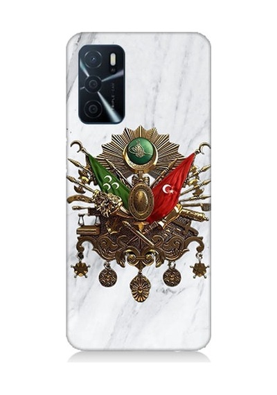 Oppo A55 Uyumlu Mermer Fonda Osmanlı Nişanı Desenli Silikon Kılıf