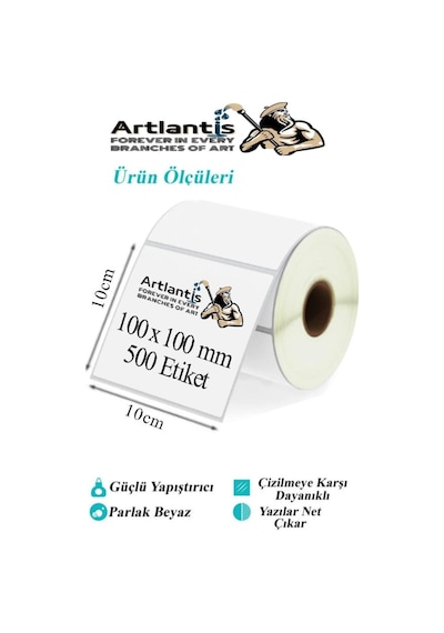 100x100 Mm Barkod Etiketi Yapışkanlı 1 Adet Rulo Etiket Termal Barkot Terazi Etiketi 500 Lü Barkod Yazıcılara 10x10cm 1 Adet