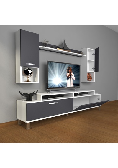 Decoraktiv Ekoflex 5da Mdf Krom Ayaklı Tv Ünitesi Tv Sehpası Beyaz - Antrasit