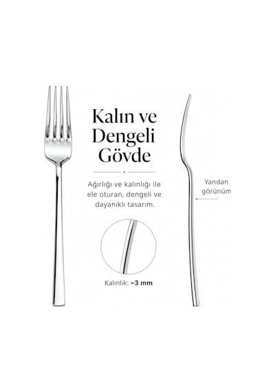 Yemek Çatalı, 6'li Premium Kalite Paslanmaz Çelik Çatal Set 20 Cm Çok Renkli