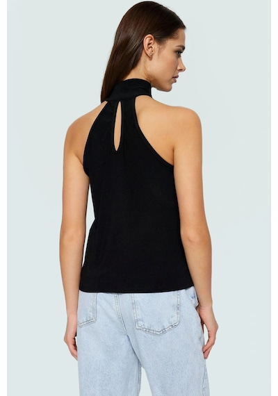 Ersefa Halter Yaka Kolsuz Bluz Polyester Regular Kalıp İş Ve Günlük Şık siyah
