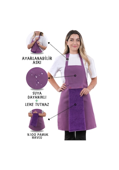 Star Ayar Askılı Havlulu Mutfak Önlüğü Seti Havlulu Önlük Mor-mor