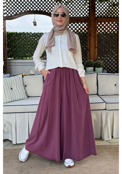 Rabia Şamlı Vera Etekli Pantolon Bordo Normal