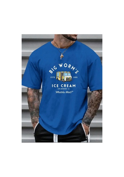 Medinenur Ice Cream Baskılı Basic T-shirt Mavi