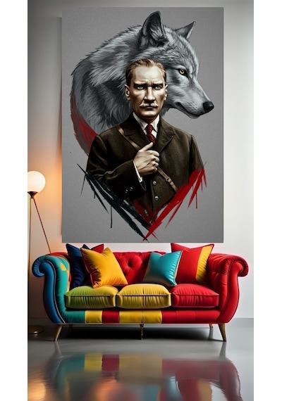 Özel Cizim Atatürk Ve Kurt Kanvas Tablo Ev Dekarasyon Hediyelik Duvar Süsü Ölçü Seçmeyi Unutmayınız :