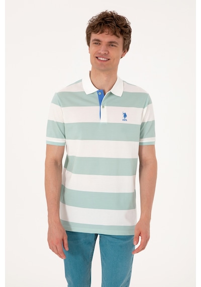 U.S. Polo Assn. Erkek Regular Fit Su Yeşili Polo Yaka Çizgili Tişört 50306827-VR048