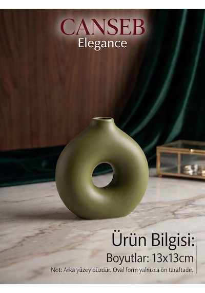 13x13cm - Premium -dekoratif Donut Vazo - Kendinden Kokulu - El Boyaması İşçilik Haki