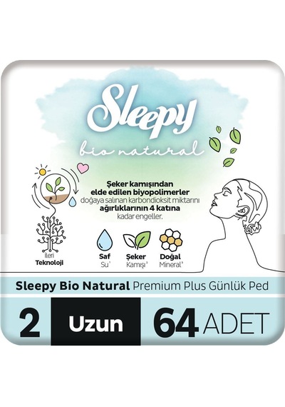 Sleepy Bio Natural Premium Plus Günlük Ped Uzun 64 Adet
